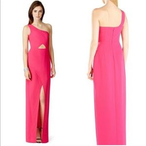 BCBG One Shoulder Cutout Pink Kauri Evening Gown